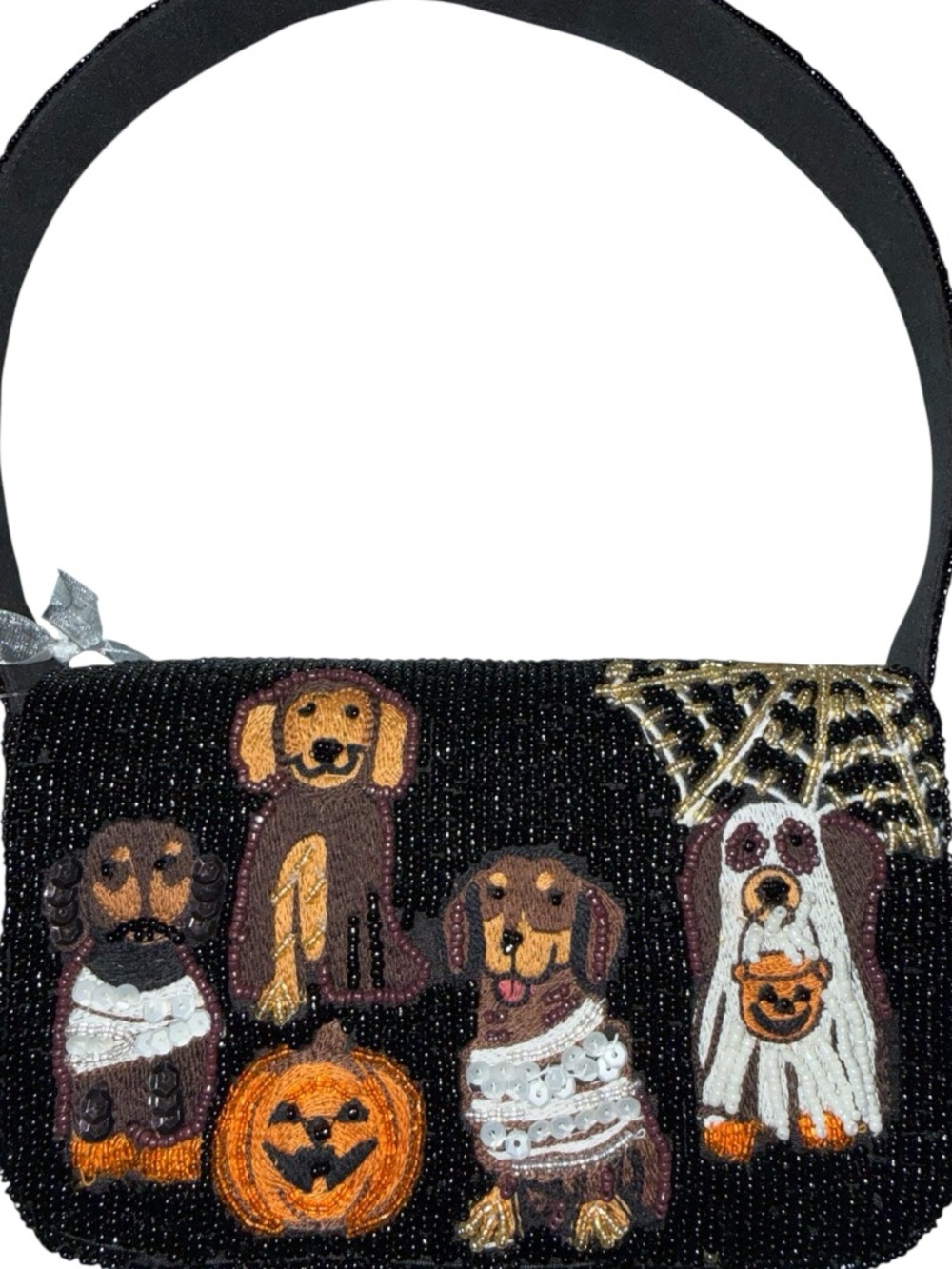 New T.J.Maxx Black Beaded Halloween Dogs Shoulder Bag